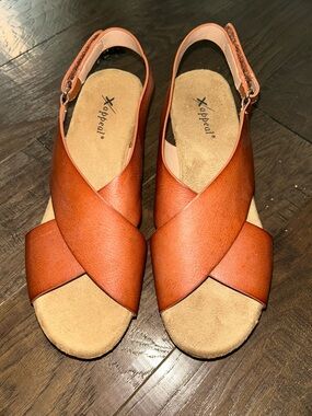 Xappeal Cork Wedge Sandals in Brown Leather-Look